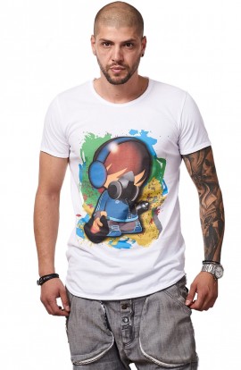 Tricou Alb Barbati - Imprimeu Dj Tiny Blue - Design Unic Si Original Moss