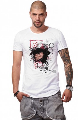 Tricou Alb Barbati - Imprimeu Grunge Dreams - Design Unic Si Original Moss