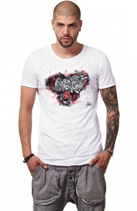 ricou Alb Barbati - Imprimeu Kindnapping Owl - Design Unic Si Original Moss