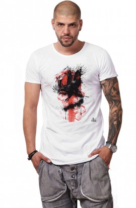 Tricou Alb Barbati - Imprimeu The Crow's Attack - Design Unic Si Original Moss