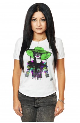 Tricou Alb Dama Lady With The Green Hat