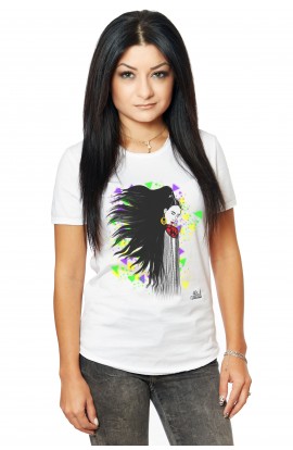 Tricou Alb Dama Long Hair Brunette