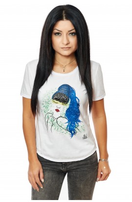 Tricou Alb Dama Sleepy Girl Blue Hair