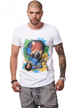 Tricou Alb MOSS - Imprimeu Dj Tiny Blue - #vreausaajut