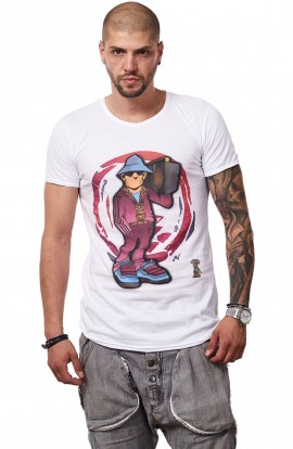 Tricou Alb MOSS - Imprimeu Street Rapper Purple - #vreausaajut