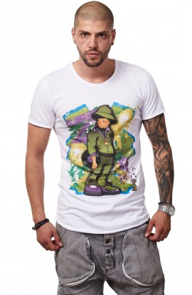 Tricou Alb MOSS - Imprimeu Vinyl Guy Green - #vreausaajut