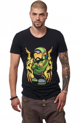 Tricou Negru Barbati - Imprimeu Dj Mc Green - Design Unic Si Original Moss