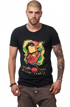 Tricou Negru Barbati - Imprimeu Dj Mc Orange - Design Unic Si Original Moss