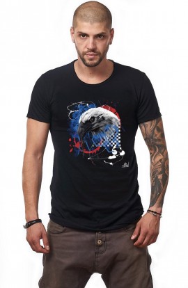 Tricou Negru Barbati - Imprimeu Eagle Blue