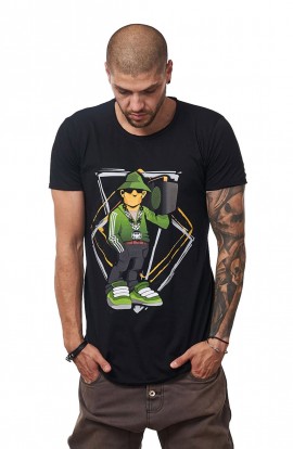 Tricou Negru Barbati - Imprimeu Street Rapper Green - Design Unic Si Original Moss