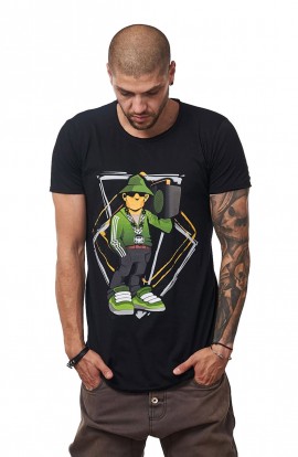 Tricou Negru Barbati - Imprimeu Street Rapper Green - Design Unic Si Original Moss