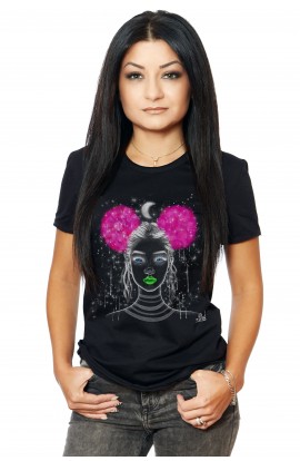 Tricou Negru Dama Little Night Pink Bear