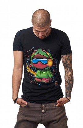 Tricou Negru MOSS - Imprimeu Skater Boy Green - #vreausaajut