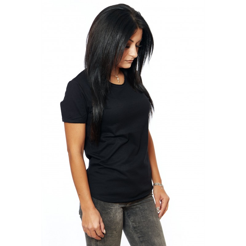 Tricou Negru Simplu De Dama - Moss Girl Pure Black 2- Design Unic Si Original Moss