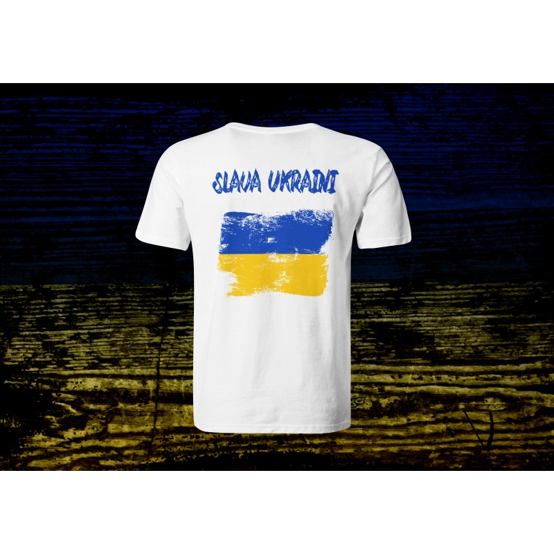 Tricou Alb "Slava Ukraini"-Print Back
