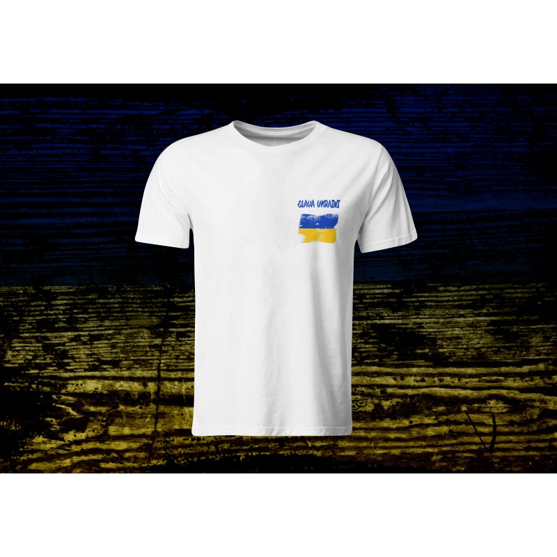 Tricou Alb "Slava Ukraini"-Print Chest