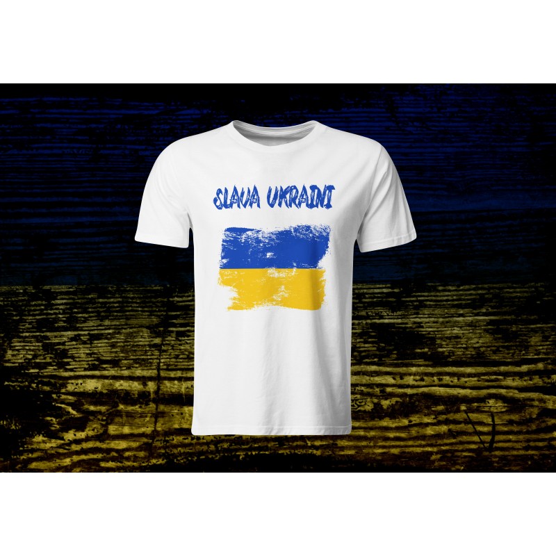 Tricou Alb "Slava Ucraini"-Print Front