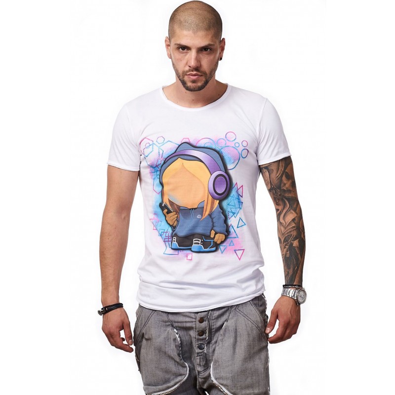 Tricou Alb Barbati - Imprimeu Cellphone Girl Blue - Design Unic Si Original Moss