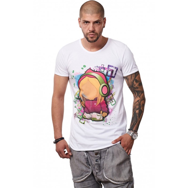 Tricou Alb Barbati - Imprimeu Cellphone Girl Fusia- Design Unic Si Original Moss