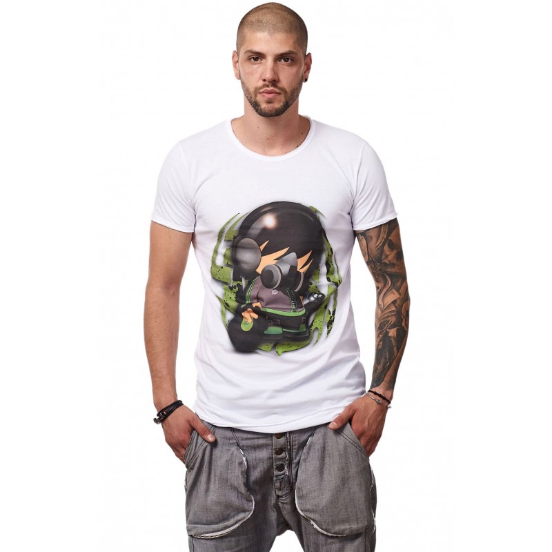 Tricou Alb Barbati - Imprimeu Dj Tiny Light Gray - Design Unic Si Original Moss