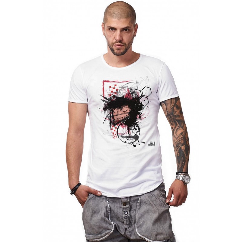 Tricou Alb Barbati - Imprimeu Grunge Dreams - Design Unic Si Original Moss