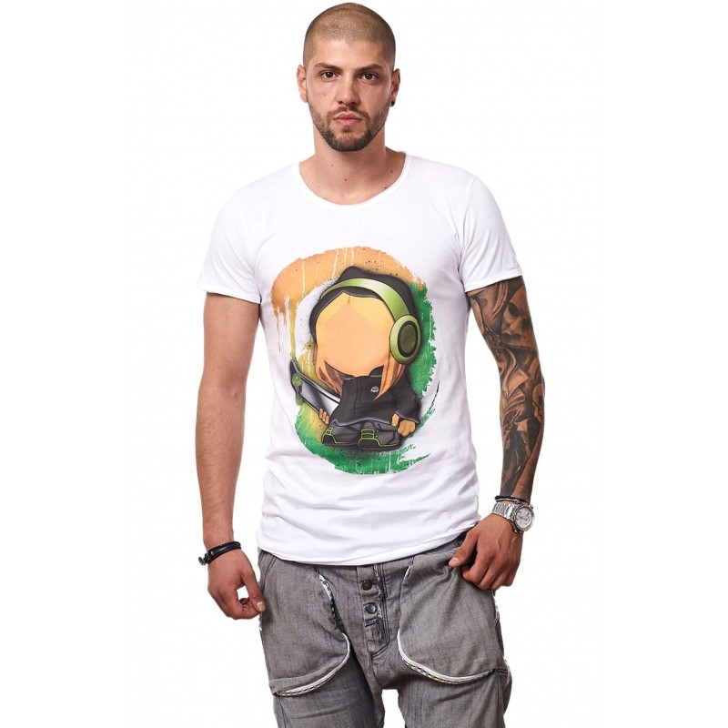 Tricou Alb Barbati - Imprimeu Skater Girl Gray - Design Unic Si Original Moss