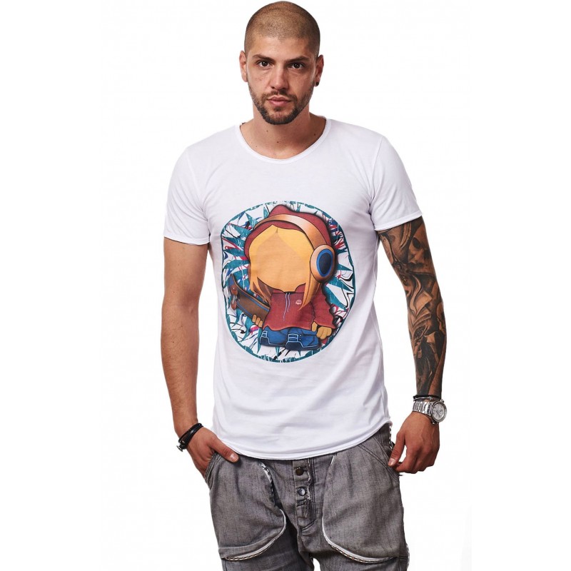 Tricou Alb Barbati - Imprimeu Skater Girl Red - Design Unic Si Original Moss