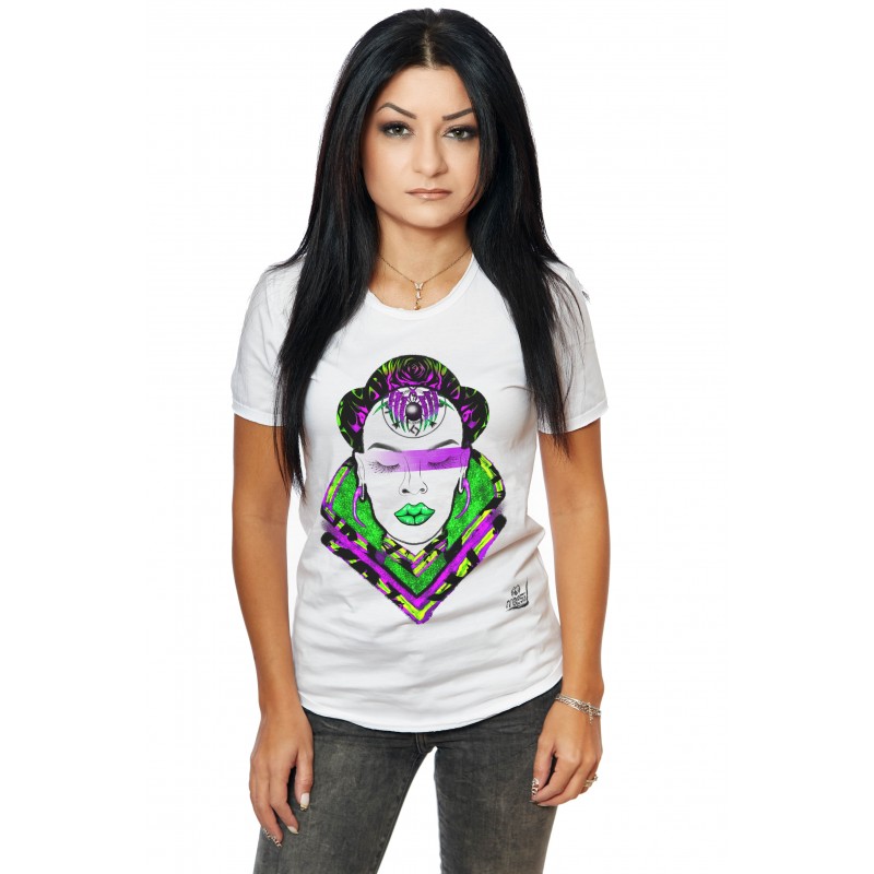 Tricou Alb Dama African Woman Green Lips