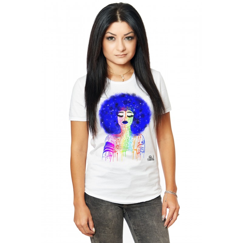 Tricou Alb Dama Blue Hair Tattoo Girl