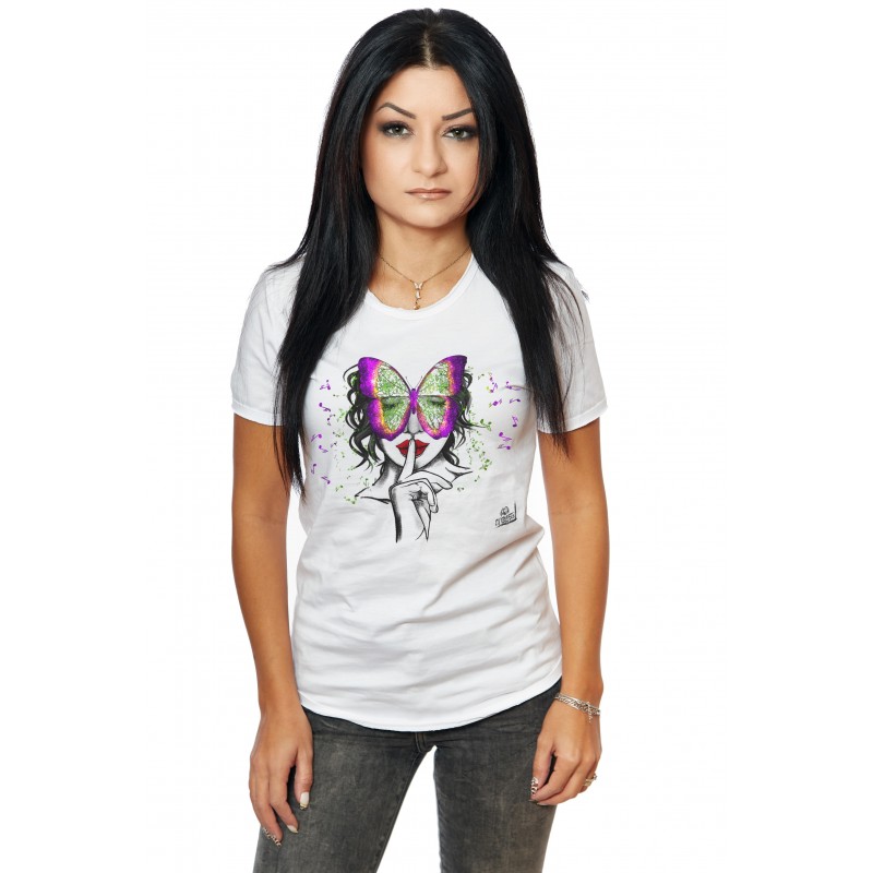 Tricou Alb Dama Butterfly Silence