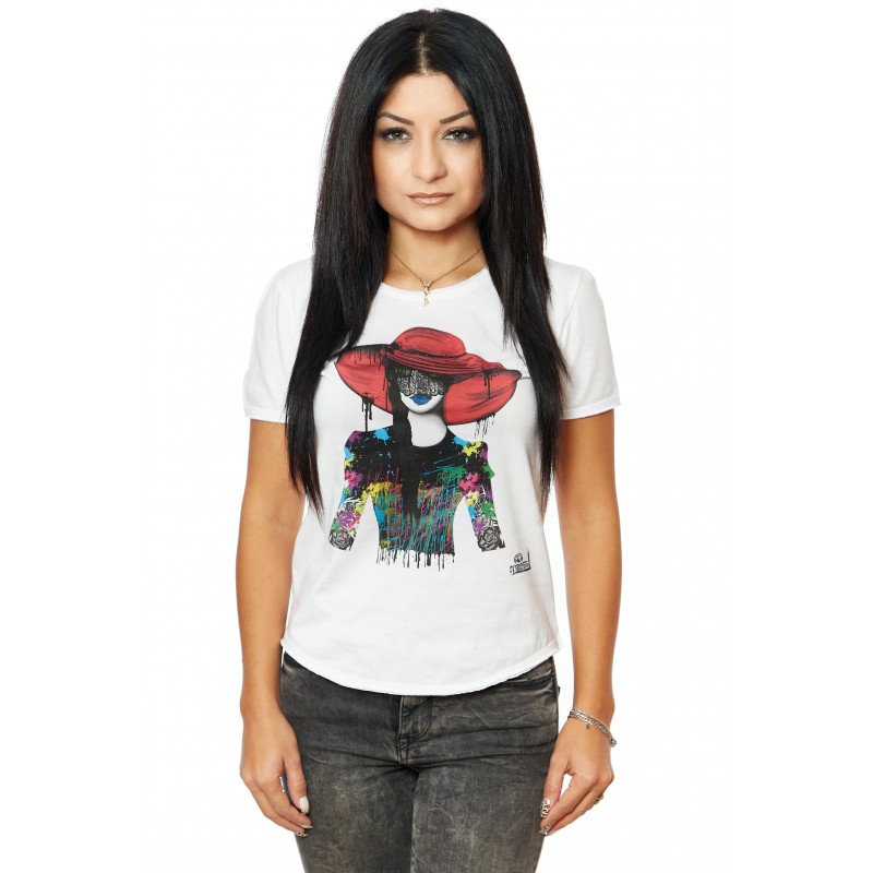 Tricou Alb Dama Lady With The Girl Red Hat