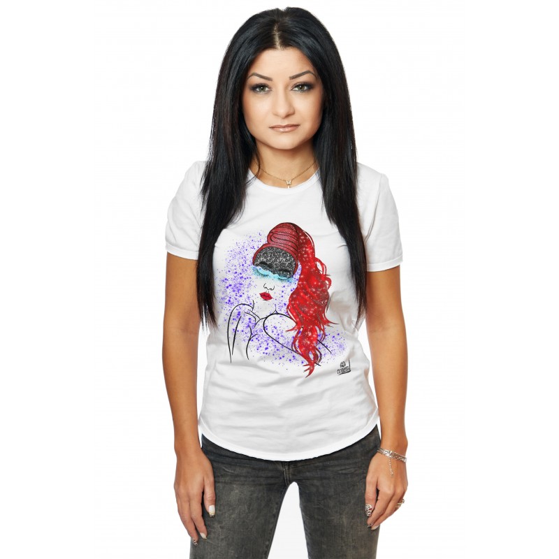 Tricou Alb Dama Sleepy Girl Red Hair