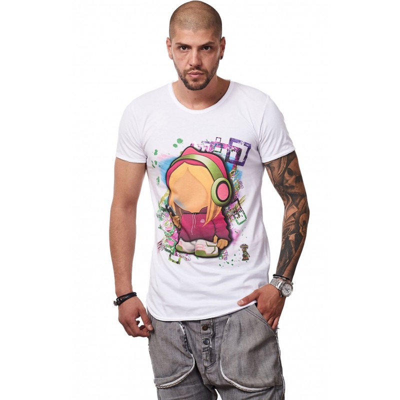 Tricou Alb MOSS - Imprimeu Cellphone Girl Fusia - #vreausaajut