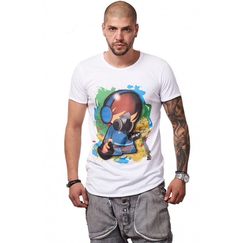 Tricou Alb MOSS - Imprimeu Dj Tiny Blue - #vreausaajut