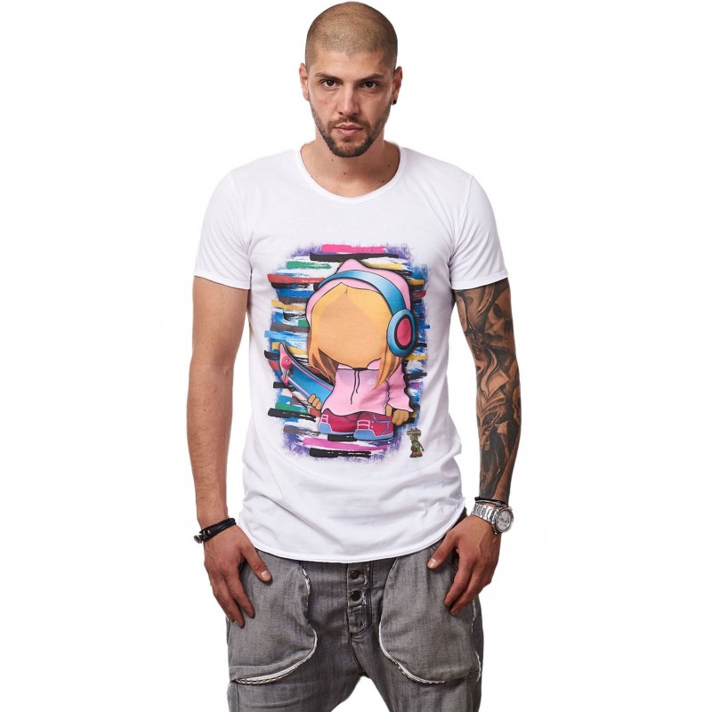 Tricou Alb MOSS - Imprimeu Skater Girl Pink - #vreausaajut