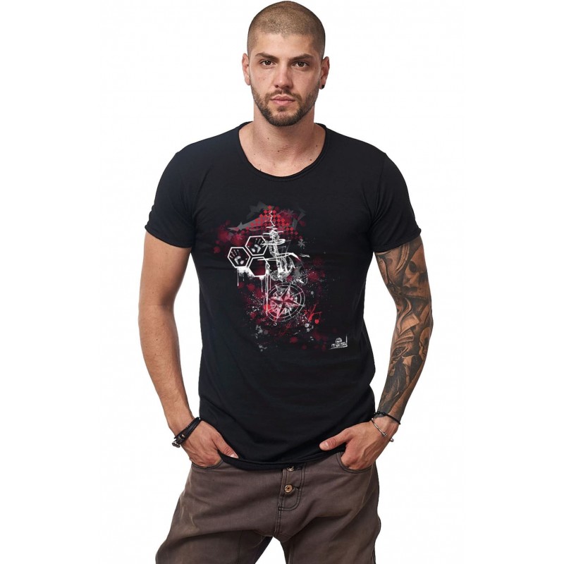 Tricou Negru Barbati - Imprimeu Calm As The Wind - Design Unic Si Original Moss