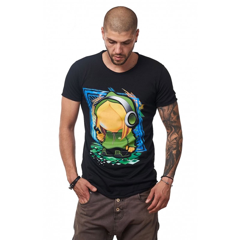 Tricou Negru Barbati - Imprimeu Cellphone Girl Green - Design Unic Si Original Moss 