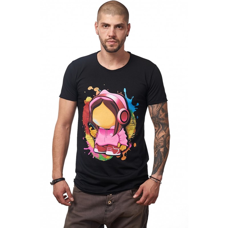Tricou Negru Barbati - Imprimeu Cellphone Girl Pink - Design Unic Si Original Moss