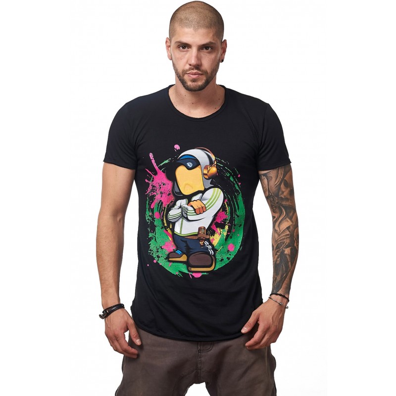 Tricou Negru Barbati - Imprimeu Dj Mc Gray - Design Unic Si Original Moss