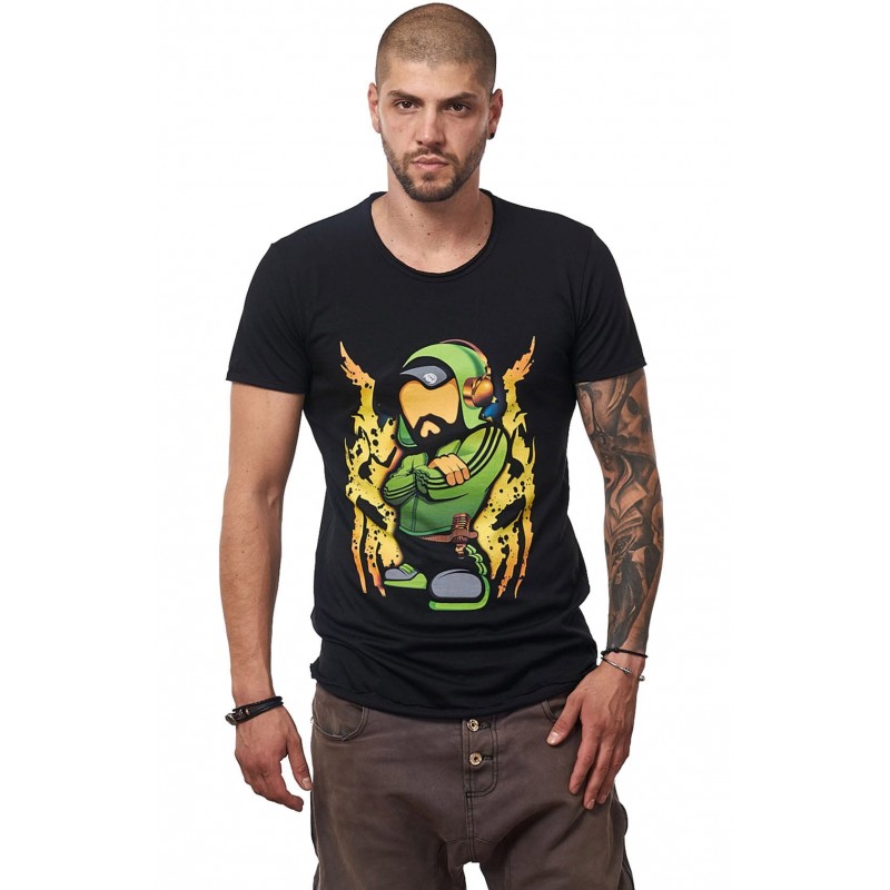 Tricou Negru Barbati - Imprimeu Dj Mc Green - Design Unic Si Original Moss