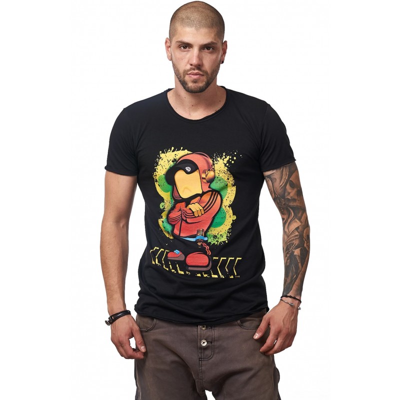 Tricou Negru Barbati - Imprimeu Dj Mc Orange - Design Unic Si Original Moss