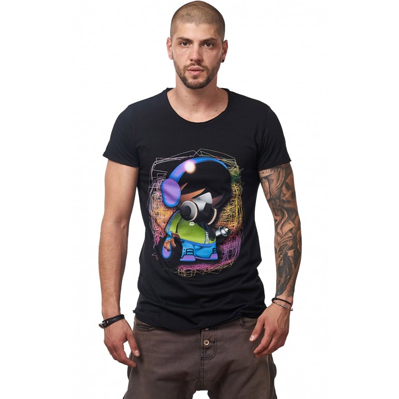 Tricou Negru Barbati - Imprimeu Dj Tiny Neon - Design Unic Si Original Moss