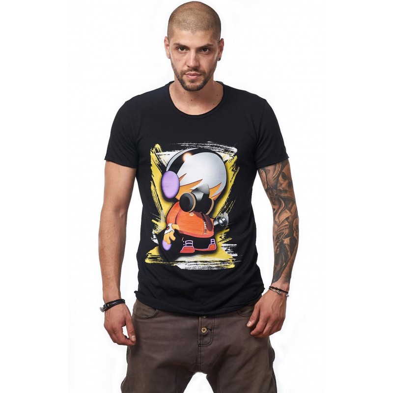 Tricou Negru Barbati - Imprimeu Dj Tiny Orange- Design Unic Si Original Moss