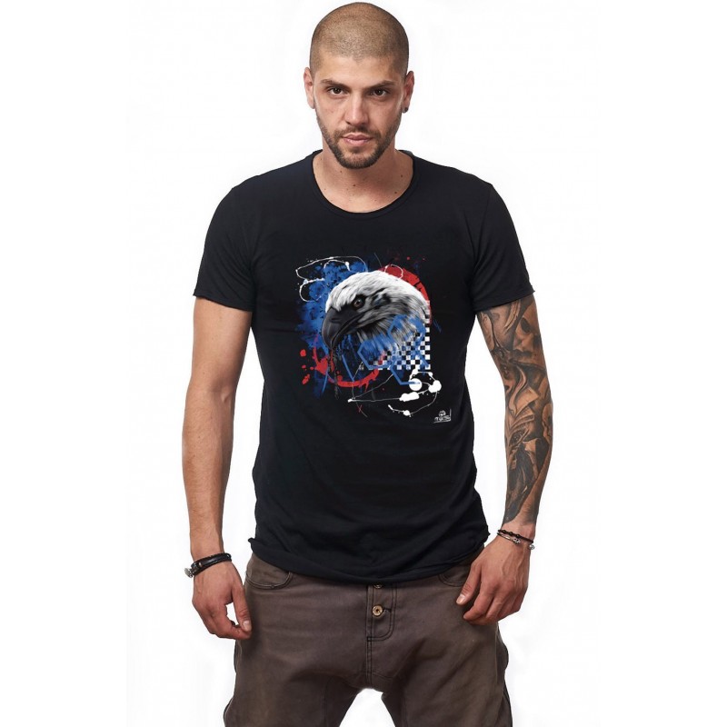 Tricou Negru Barbati - Imprimeu Eagle Blue