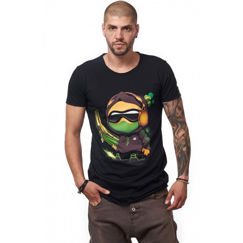 Tricou Negru Barbati - Imprimeu Skater Boy Gray - Design Unic Si Original Moss