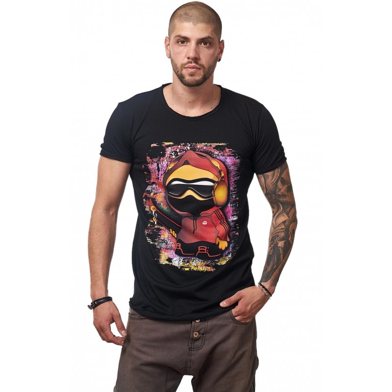Tricou Negru Barbati - Imprimeu Skater Boy Red - Design Unic Si Original Moss