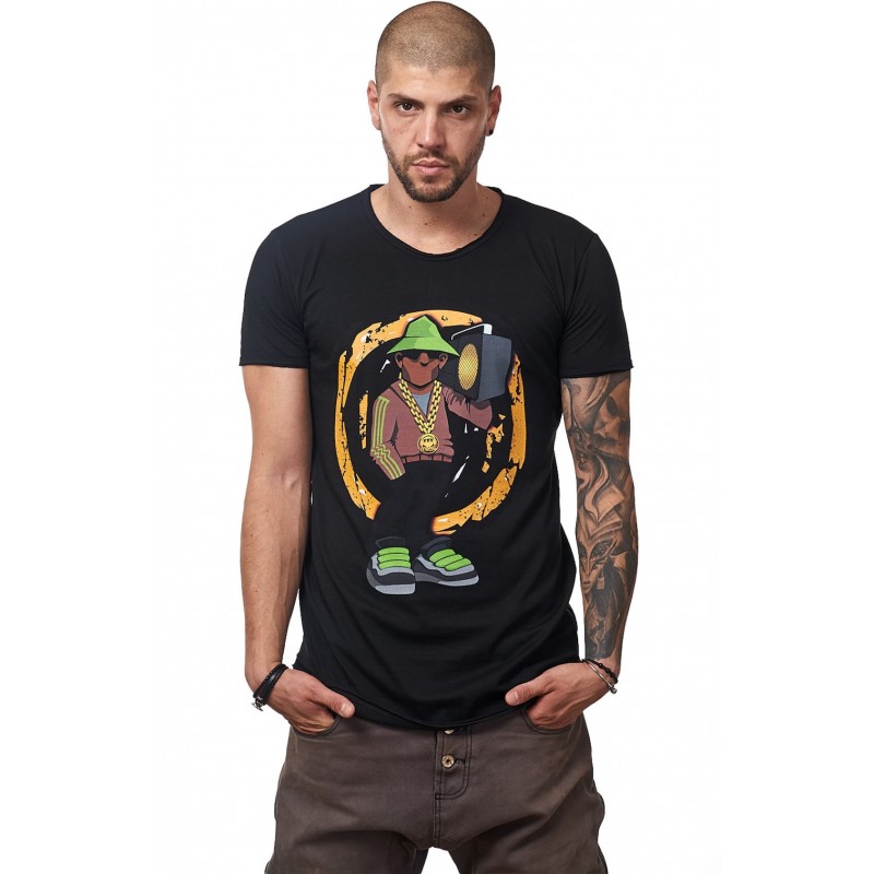 Tricou Negru Barbati - Imprimeu Street Rapper Gray - Design Unic Si Original Moss