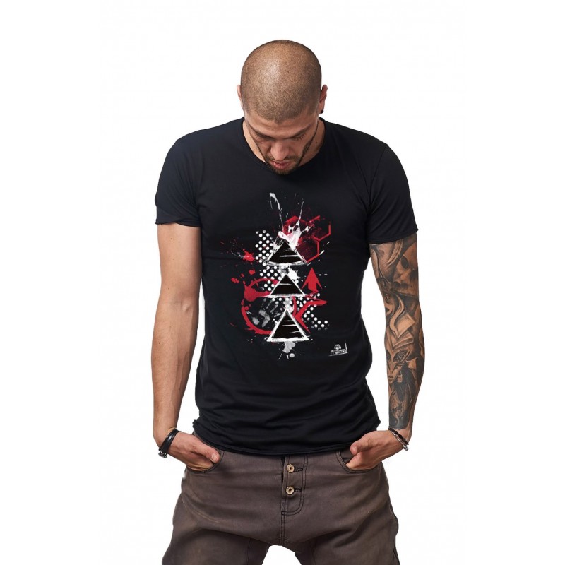 Tricou Negru Barbati - Imprimeu Three Piramids - Design Unic Si Original Moss