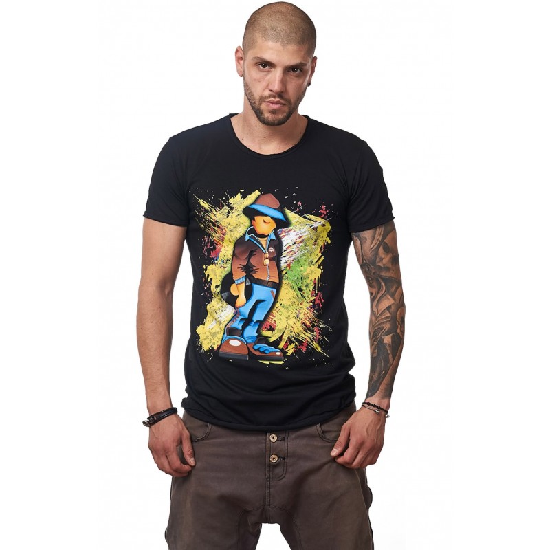 Tricou Negru Barbati - Imprimeu Vinyl Guy Brown - Design Unic Si Original Moss