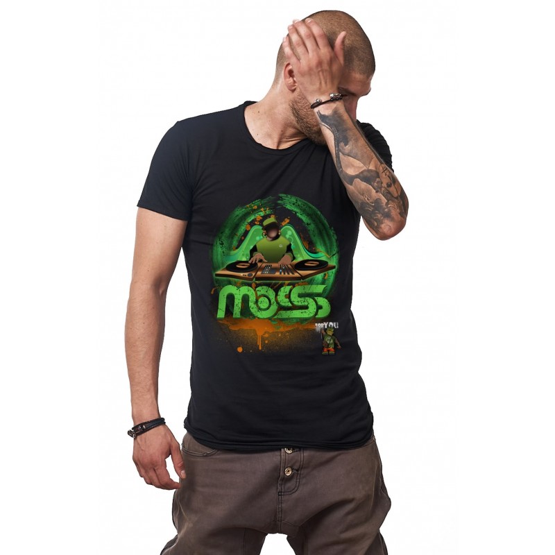 Tricou Negru Barbati - MOSS One DJ Green - Design Unic Si Original